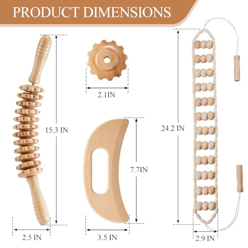 3Pcs Wood Therapy Massage Tools Lymphatic Drainage Massager Wooden Massager Body Sculpting Tools for Maderoterapia,Anti-Cellulite,Pain Relief(3-in-1 Massager)