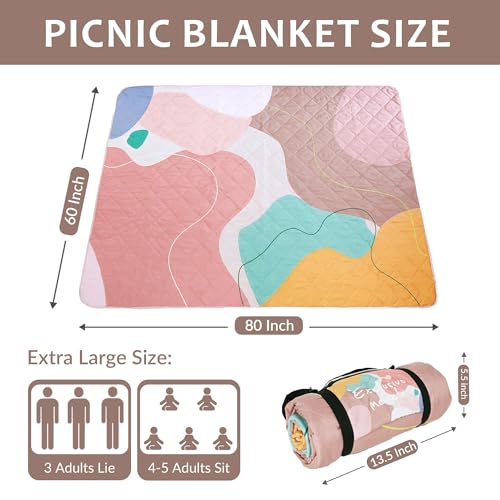 Exclusivo Mezcla Extra Large Waterproof Picnic Blankets 3 Layer, Sandproof and Foldable Outdoor Blanket for Beach Camping, Park and Travel - color: Abstract Red