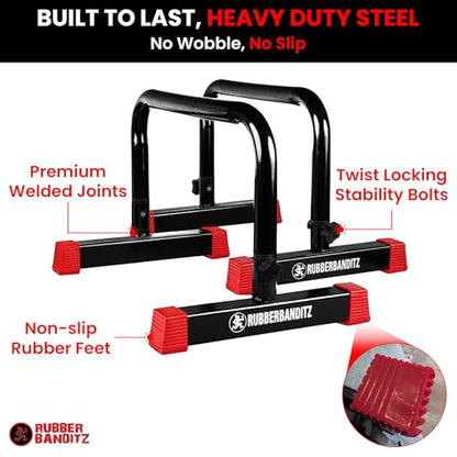 Parallette, Parallel Bars & Dip Station, Home Gym Essentials for L-Sit, Calisthenics, and Upper Body Workouts, Heavy Duty Ideal for Push Ups, Dips, Handstands & Gymnastics | Pack 1