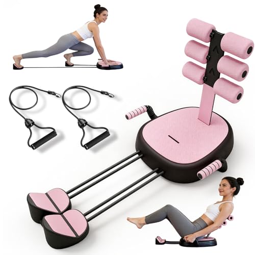 Ab Crunch Machine, Portable Sit Up Exercise Equipment with Resistance Band, Ab Core Workout Home Equipment for Stomach, 200LBS Weight Capacity - color: Pink