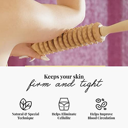 Tuuli Wooden Massage Roller for Waist and Thigh, Multi-Functional Body Roller for Cellulite Reduction and Muscle Tension, Natural Massager for Women and Men (Straight)