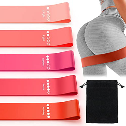 Bundle Set of 8 Resistance Bands for Workout, 3 Fabric Booty Bands and 5 Latex Exercise Bands with 2 Portable Bags
