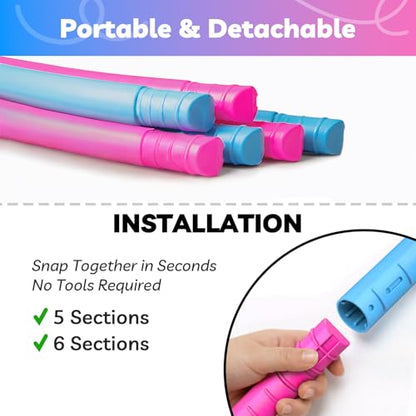 Liberry Kids Exercise Hoop, Detachable Fitness Rings for Workout, Adjustable Plastic Hoop for Home, Gym, Dance, Sport Toy Gift in Blue, Pink - size: 1 pack-6 pieces