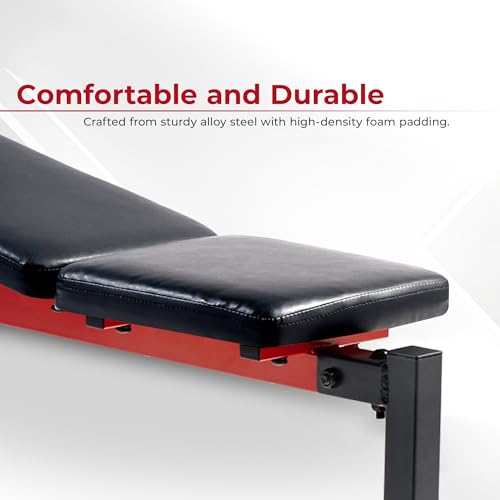 Sunny Health & Fitness Multi-Function Adjustable Weight Bench with Squat Rack & Barbell Rack, Full Body Strength Training Equipment for Home Gym with Optional Leg Developer & Preacher Curl