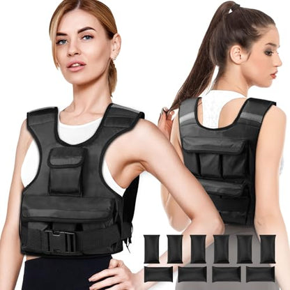 Adjustable Weighted Vest for Women, Customizable 0-18 lbs Strength Training Vest with 10 Removable Sandbag, Breathable Design, Reflective Safety Strips for Running, Hiking, and Fitness - size: 0-12 lb