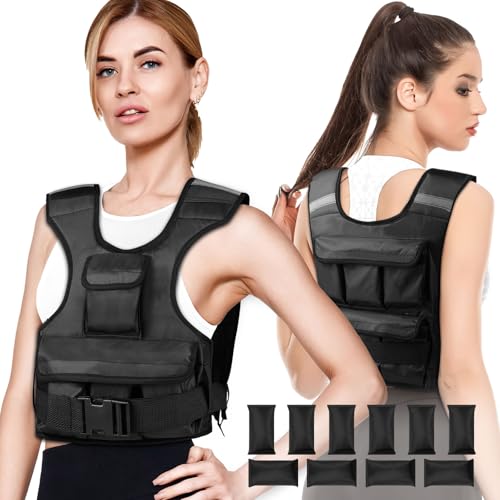 Adjustable Weighted Vest for Women, Customizable 0-18 lbs Strength Training Vest with 10 Removable Sandbag, Breathable Design, Reflective Safety Strips for Running, Hiking, and Fitness - size: 0-18 lb
