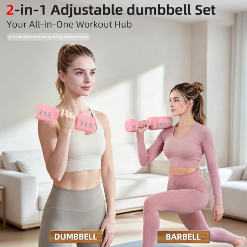 Abahub 2 in 1 Kettlebell & Dumbbell Set, Adjustable Dumbbell for Home Gym - color: Pink
