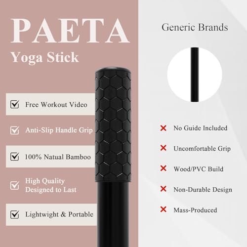 Yoga Stick for Stretching, 5ft Exercise Stick for Mobility & Flexibility, Bamboo Stretch Bar and Posture Pole with Non-Slip Grip - Includes Free Video Guide - color: Black