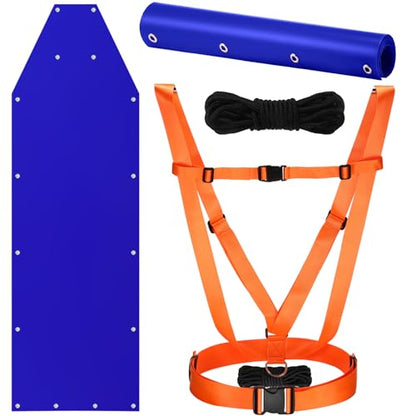 1 Pcs Dual Harness Deer Drag Harness and 1 Pcs Drag Sleds Heavy Duty Deer Dragging Strap with 2 Rope, Hunting Equipment for Hauling Elk Turkeys Game Animals(Tapered End,Blue)