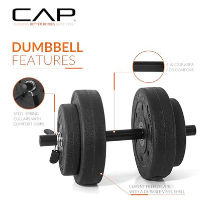 CAP Barbell 40-Pound Adjustable Cement Dumbbell Set – Versatile Weights for Home Gym Excellence
