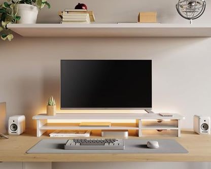 Fenge Monitor Stand, Desk Computer Riser with Frosted Storage Drawer, White - color: White