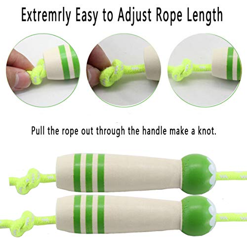 Jump Rope Kids, 7ft Adjustable Cotton Skipping Rope with Wooden Handle for Boys and Girls Fitness Outdoor Exercise - style: Green