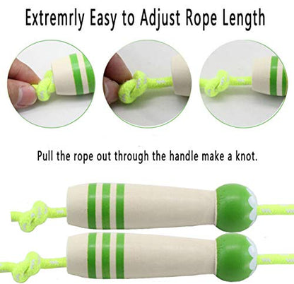 Jump Rope Kids, 7ft Adjustable Cotton Skipping Rope with Wooden Handle for Boys and Girls Fitness Outdoor Exercise - style: Green