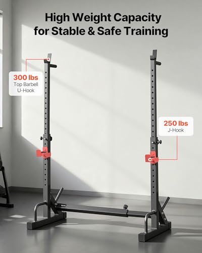 VEVOR Power Cage Squat Rack, Home Gym Power Rack with Adjustable Height & Width, 550LBS Strength Training Workout Equipment with Barbell Storage Racks & J-Hooks for Bench Press, Squat, Weight Lifting