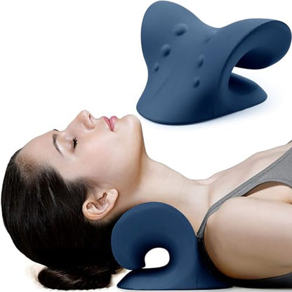 RESTCLOUD Neck and Shoulder Relaxer, Cervical Traction Device for TMJ Pain Relief and Cervical Spine Alignment, Chiropractic Pillow, Neck Stretcher (Dark Blue) - color: Dark Blue