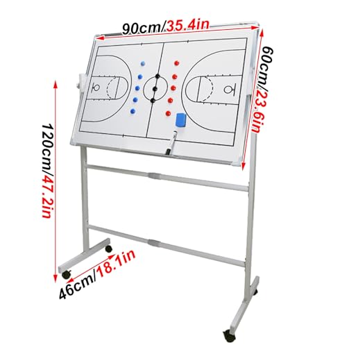 Double-Sided Wheeled Coaching Whiteboards, Basketball Board for Coaches with Marker Pen and Eraser, Retractable Bracket, for Daily Training, Tactical Deployment(Basketball)