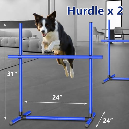 6 Weave Poles or 2 Hurdle Dog Agility Set, Indoor & Outdoor - color: Blue Weave Poles 6