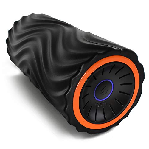 Zyllion Rechargeable Vibrating Foam Roller with 3 High-Density Textured Surfaces and 4 Speeds for Exercise, Massage, Muscle Recovery, Trigger Point Myofascial Release - Black/Orange (ZMA-22-BKOR)