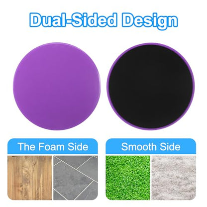 Core Sliders for Working Out 6.9", 2 Packs Dual Sided Exercise Sliders Fitness Workout Discs Strength Slides Gliding Discs for Gym Carpet Hardwood Floor, Purple