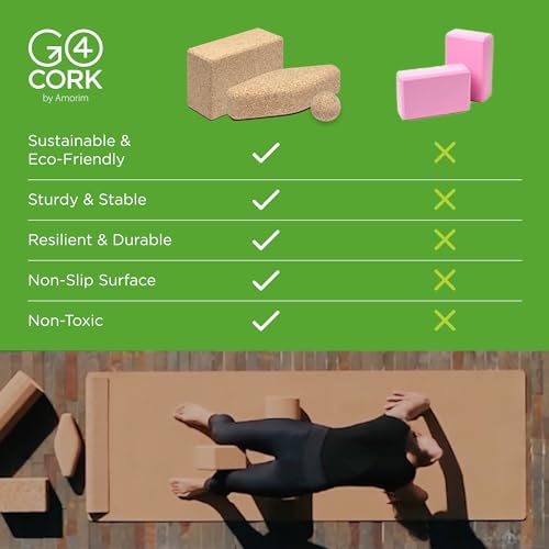 Go4Cork Cork Yoga Block for Yoga, Pilates & Meditation | Non-Slip, Non-Toxic, Hypoallergenic, Sustainable, Lightweight Large Yoga Block, 9" x 6" x 4", (Cork Fusion) | Yogi Workout & Exercise
