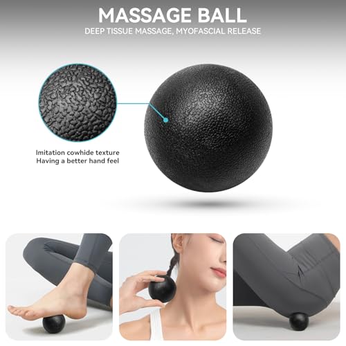 Krightlink 5-in-1 Foam Roller Set - Deep Tissue Muscle Recovery Kit with High Density Exercise Roller, Massage Ball, Resistance Band & Carry Bag for Physical Therapy & Pain Relief (Black) - color: Pure Black