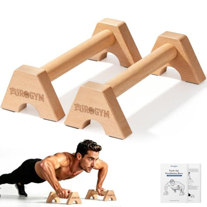 Wooden Push Up Bars for Calisthenics Equipment - Non-Slip Beech Wood Parallettes for Floor Strength Training, Handstand & Home Gym Workout - Support 550 LBS Heavy Duty Pushup Handles Stand