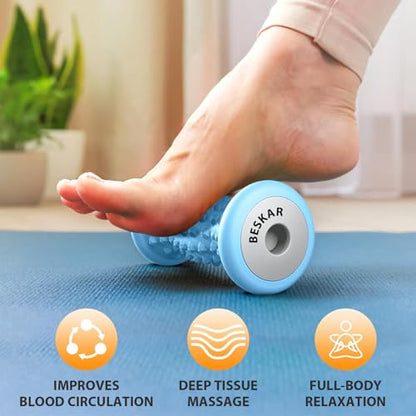 BESKAR Foot Massager Roller for Plantar Fasciitis Relief, Portable Feet Roller to Deep Tissue Muscle Massage, Foot Arch and Heel Pain, Reflexology Tool - color: Blue