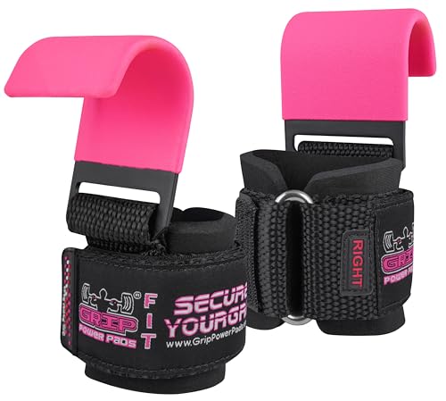 Weight Lifting Rod Hooks Heavy Duty Wrist Wraps Power Weight Lifting Training Gym Grips Straps Set of 2 - color: Classic PINK, size: WOMEN-Wrist Size Small/Medium