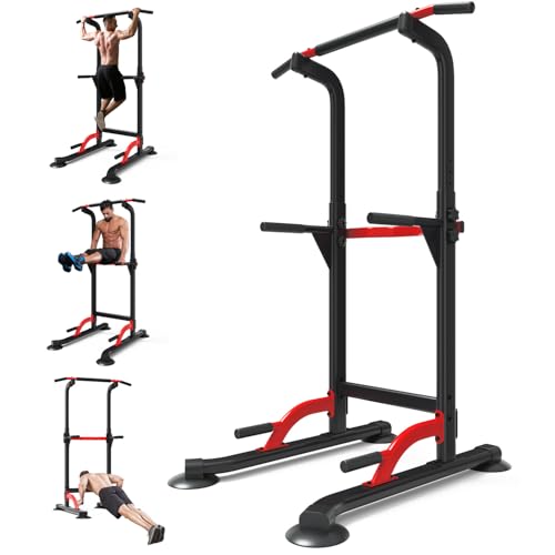 ZENOVA Pull Up Bar Dip Bar Power Tower Workout Dip Station Height Adjustable Free Standing Chin Up Bar for Men Women Teens 300LBS Weight Capacity