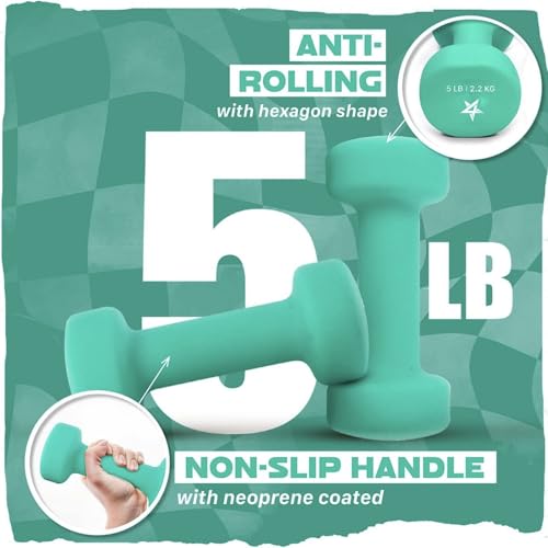 Yes4All Neoprene Coated Dumbbell Hand Weight Sets of 2 - Multiple Weight Options with 15 Colors, Anti-roll, Anti-Slip, Hexagon Shape