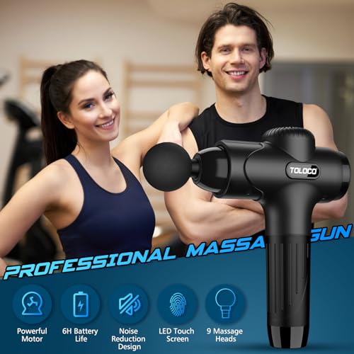 TOLOCO Massage Gun Deep Tissue, Percussion Massage Gun with 10 Replacement Heads, Super Quiet Portable Electric Massager for Athletes, Relax, Fathers Day Dad Gifts, Black - color: Black