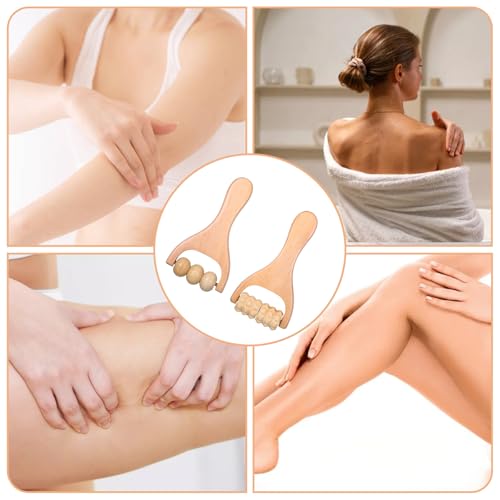 Telooco 2Pcs Wooden Massage Roller, Handheld Wood Massage Tools