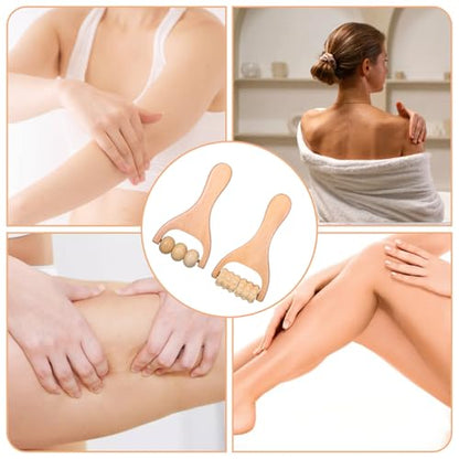 Telooco 2Pcs Wooden Massage Roller, Handheld Wood Massage Tools