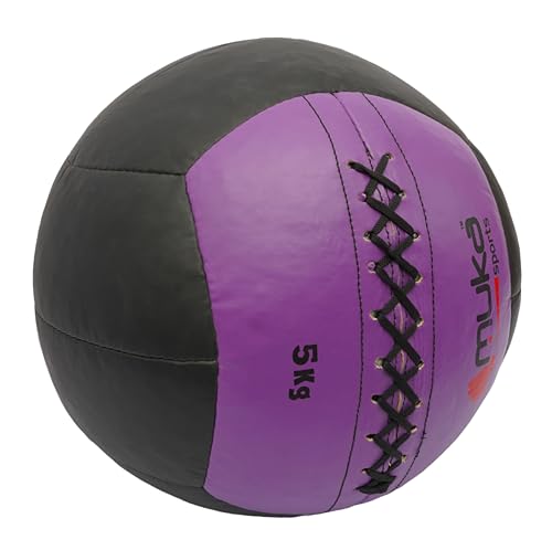 5 kg Wall Ball Soft Synthetic Leather Shell Weighted Medicine Ball for Pilates, Yoga, Strength Training & Physical Therapy with Non-Slippery Grip - color: Black & Purple