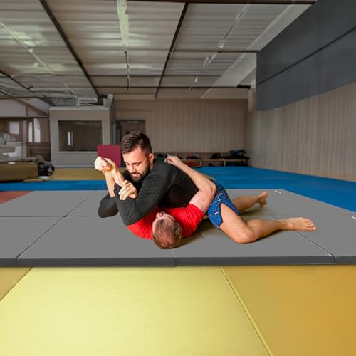 BalanceFrom 10x4 Feet 4-Panel Folding Gymnastics Mat – 2-Inch Thick Pad with Vinyl Surface and Carrying Handles for Tumbling, Yoga, Pilates, Home Workouts, and Martial Arts - color: Gray