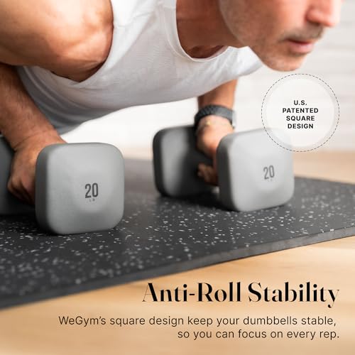 WeGym SafeGrip Square Dumbbells with Anti Slip Handles, Aesthetic Free Weights for Home Workouts, Stable Design Prevents Rolling during Floor Exercises - color: Slate, style: 8LB Pair