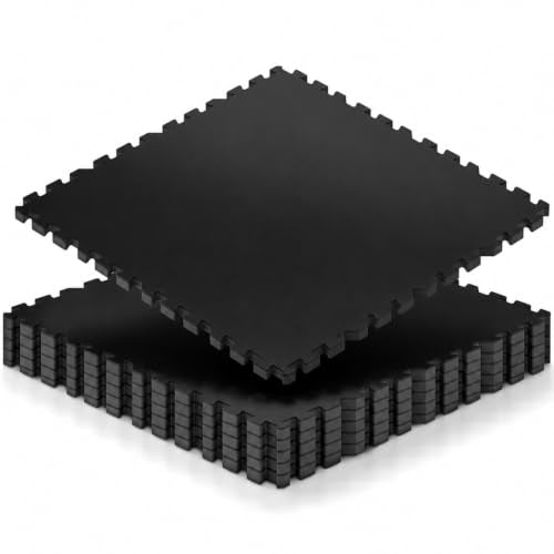 0.6'' Thicker 6 Tiles 24 Sq Ft Gym Flooring for Home Gym, Heavy Duty Interlocking Gym Mats, High Density EVA Foam Mats, Non-Slip Workout Mats, Exercise Mats for Home Workout, Black