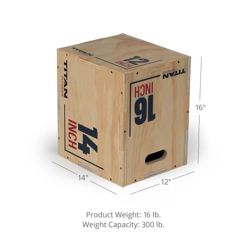 Titan Fitness Wooden Youth Wooden Plyometric Box, 12in 14in 16in, Pro-Duty Wooden Plyo Box, Step-Up Box Squat, Home Garage Gym Training