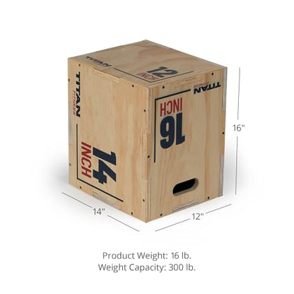 Titan Fitness Wooden Youth Wooden Plyometric Box, 12in 14in 16in, Pro-Duty Wooden Plyo Box, Step-Up Box Squat, Home Garage Gym Training