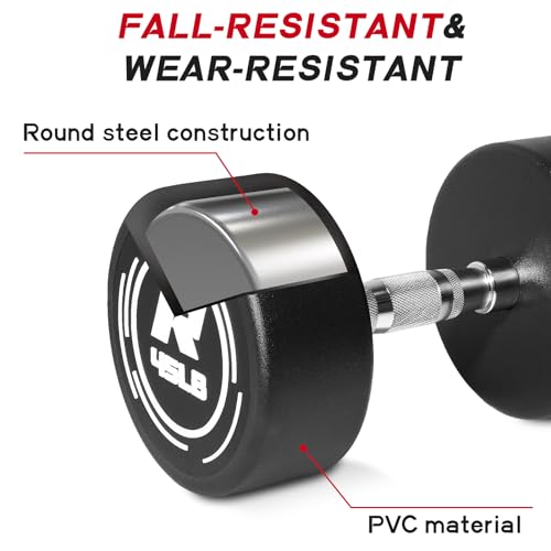 RitFit 5-250 LBS PVC Encased Round Dumbbell sets with Knurled Handle and Optional Rack, Strength Training Equipment for Home Gym - style: 250LB Set