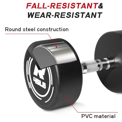 RitFit 5-250 LBS PVC Encased Round Dumbbell sets with Knurled Handle and Optional Rack, Strength Training Equipment for Home Gym - style: 210LB Set