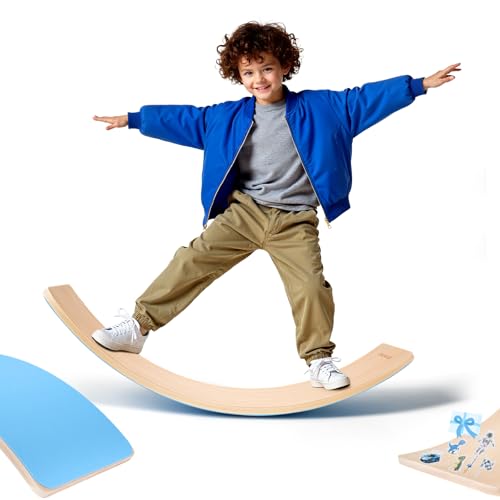 Balance Board Kids, 35 Inch Natural Wooden Wobble Balancing Board for Open Ended Learning, Toddler Rocker Board with Non Slip Felt Yoga Curvy Board for Adult Boys Girls M.ontessori-Inspired