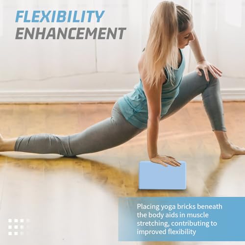 Yoga Blocks 2 Pack 3x6x9IN Foam Block Supportive Latex-Free with Stretch Band, Non-Slip Exercise Blocks for Pilates, Meditation, Balance, Stretching and Deep Poses - color: 2PACK-Light Blue