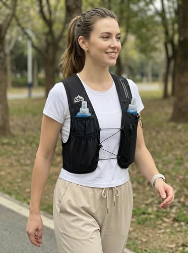 Running Vest for Women Men, USA Original Patent, Adjustable Chest Straps Running Hydration Vest with 500ml Soft Flask, Lightweight Reflective Hydration Backpack for Marathon
