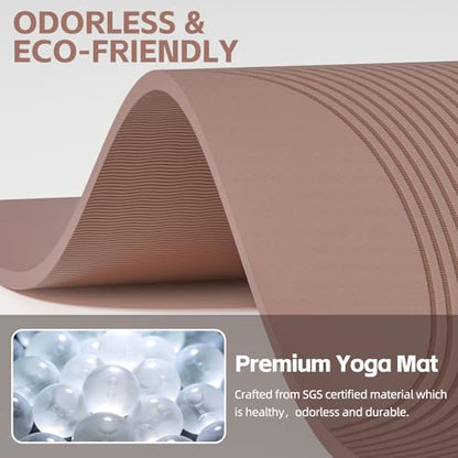PAIDU Large Yoga Mat, 72" x 36" x 2/5"（10MM） Thick Non-Slip Exercise Mat, SGS-Certified POE Material, Ideal for Home Gym, Yoga, Pilates, Fitness Workouts & Floor Mat - color: Brown - Double C