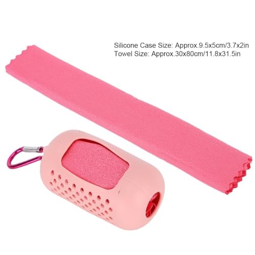 Microfiber Cooling Towel with Silicone Case Breathable and Absorbent Quick-Dry Sport Towel for Gym, Running & Travel(Pink) - color: Pink