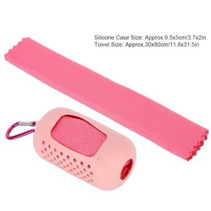 Microfiber Cooling Towel with Silicone Case Breathable and Absorbent Quick-Dry Sport Towel for Gym, Running & Travel(Pink) - color: Pink