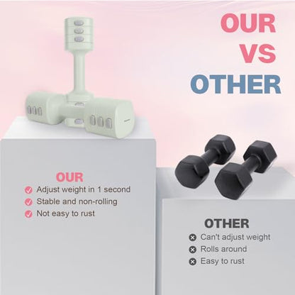 kisnbld Adjustable Dumbbell Set of 2, 4 in 1 Free Weights Dumbbells Set for Women with Fast Adjustment, Each 2lb 3lb 4lb 5lb Hand Weights Set for Home Gym & Outdoor Exercise Training - color: Green, style: Pair