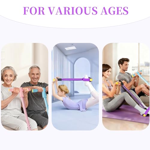 Pedal Resistance Bands with Handles, Upgrade 6-Tubes Elastic Bands for Exercise, Natural Rubber Foot Pedal Resistance Bands, Multifunction Fitness Bands for Abdomen, Waist, Arm, Leg, Pilates - color: Purple