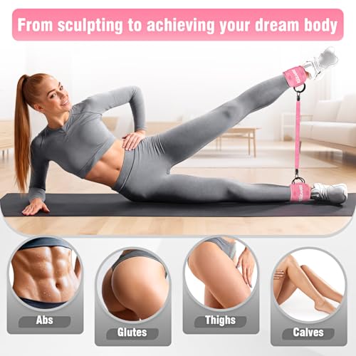 Glute Workout Equipment, Leg & Hip Exercise Equipment for Women, Resistance Bands with Ankle Straps & Exercise Board for Home Gym Fitness, Kickbacks, Hip Thrusts, Lower Body Training